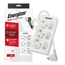 에너자이저 개별스위치 멀티탭 고용량 3구 납작플러그 과부하차단 16A, 1개, 화이트(개별스위치 3구), 4m