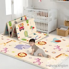 Lizziery 아기 크롤링 매트 접이식 아기 크롤링 매트 거실 게임 매트 두껍게, 동물 (180*100*0.5cm)