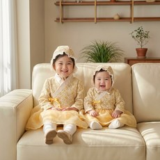로이앤한나 3개월 6개월 9개월 여아 여자아기 노란 꽃무늬 구정 설 한복 개량한복 생활한복