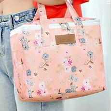 사각 플라워도시락가방 손잡이 보냉가방 사각 물놀이 1개, 화이트장미