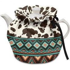 장미 프린트 티 코지 주방 티포트 먼지 커버 아침 식사 워머 액세서리 가정용 테이블 장식 커지 호텔 레스토랑 티파티용, 아즈텍 소 무늬