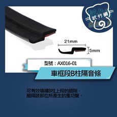 靜化論 汽車專用窗框段B柱隔音條 AX016-01, 1個