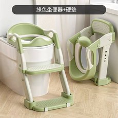 兒童坐便器 階梯馬桶 兒童便盆 雙層踏板 兒童學習馬桶 小孩馬桶梯 軟墊式馬桶座, 三合一綠色硬墊坐便器