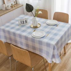 PEVA 방수 식탁보 체크 테이블보 방수 테이블커버 식탁매트 주방테이블보, 1개, 90X140cm, 블루