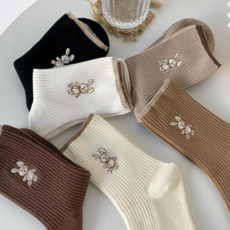 WODEMI 兔子圖案刺繡羅紋中筒襪組 W470 6雙
