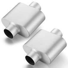 와빌타운 2PCS 3인치 머플러 싱글 챔버 센터 인렛 / 아웃렛 스테인리스 스틸 자동차 배기 범용 카 트럭 실버, 2.5" inlet 2.5"Dual Outlet