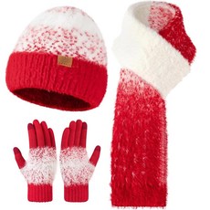 여성용 겨울 비니 모자 스카프 장갑 세트 따뜻하고 부드러운 니트 스컬 캡 롱 터치스크린 3 in 1 세트 여성/남성용 블랙. 단일 사이즈 159424, Red