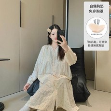 孕婦睡衣 雲朵棉長裙 帶胸墊, 5102