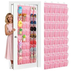 40개의 대형 메시 포켓 오버 더 도어 신발 오거나이저 도어용 걸이식 신발장 Hualleko 신발 정리함 행거 대용량 신발 보관 홀더 튼튼한 부직포 원단 - 20쌍 보관, 핑크-w