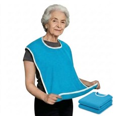 차차쿠바 부드러운 수건면 요양원 환자용 방오 위생 턱받이 식사 앞치마, 3개, 딥 블루