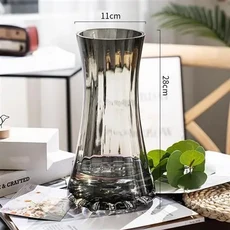 크리스탈 유리 꽃병 투명 거실 인터넷 꽃꽂이 장미 백합, 02 Smoky gray  large