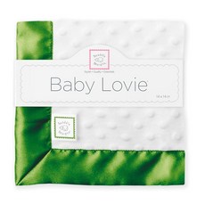 SwaddleDesigns Baby Lovie 작은 애착 담요 새틴 트림이 있는 플러시 도트 파스텔 옐로우, 라이트 퓨어 그린 트림
