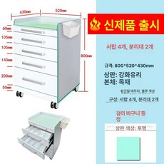 치과 진료실 서랍장 수납장 선반 캐비닛 피부과 미용, 1개, 4단 서랍-블루 경계-투명 유리