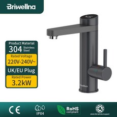 브리웰나 인스턴트 온수 수도꼭지 건메탈 그레이 전기 주방용 220V 흐르는 온수기, 유럽 연합, BM71 Grey