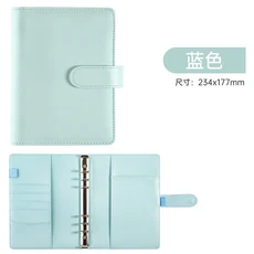 여행 노트 A6 루스 리프 메모장 가죽 마그네틱 버클 플래너 예산 보관 지폐 사진 엽서 방수, Blue shell