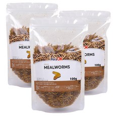 PetsOK 건조 밀웜 앵무새 메추리 병아리 사랑앵무 고슴도치 파충류 햄스터 먹이, 3개, 100g