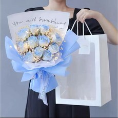奇趣生活 永生花乾燥香皂玫瑰花束, 碎冰藍 送紙袋