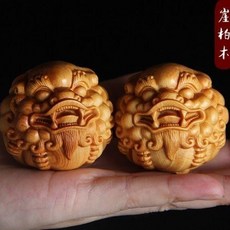 太行崖柏貔貅手球實木按摩手把件 木雕刻解壓盤玩 工藝品, 1個, 金檀木4釐米一對