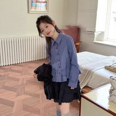 兒童格子襯衫，女童秋裝新款，學生版中大童洋氣時髦上衣