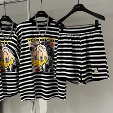 加大碼條紋短袖T恤短褲套裝 運動風兩件套 居家休閒套裝 300斤適用