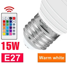 15W RGBW LED 전구 E27/E26 다채로운 야간 조명 GU10 천장 램프 E14 IR 리모컨 가능 MR16 홈 파티, 06 15W E27 Warm White