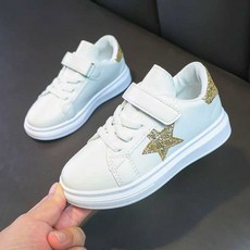 런닝화 여성 운동화 캐쥬얼 화이트 경량 발편함 별무늬 키높이 찍찍이 발편한 워킹화, 1개, 21. 화이트 골드 스타 34