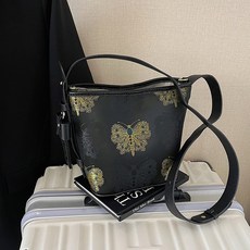 新中式宋錦刺繡水桶包 手工材料包, 黑色材料包 自己做 可自配布 有內襯, 1個
