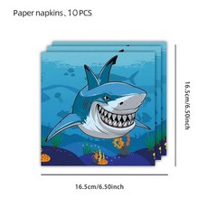 상어 테마 일회용 식기 바다 접시 컵 샤워 해피 생일 파티 장식, 1개, 5. 10pcs napkins