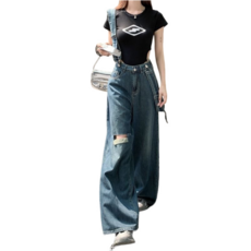 여성용 데님 멜빵바지 빅사이즈 와이드 점프슈트 청바지 Women's jeans 뉴타임즈