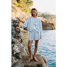 ZARA 자라 린넨 봄버 재킷 - 라이트 블루[7995734406]