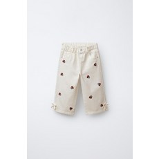국내배송 자라 ZARA MINNIE MOUSE © DISNEY 자수 퀼로트 개버딘 팬츠 - 크림 938537