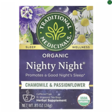 트레디셔널메디시널스 유기농 나이티 나이트 카모마일 & 시계꽃 허브 티백 카페인 무함유 USDA인증, 24g, 1개, 16개입