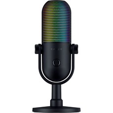 세이렌 V3 크로마 RGB USB 마이크: 스트림 및 게임 반응형 조명 - 탭 투 뮤트 센서 콘덴서 마이크 디지털 게인 제한기 쇼크 업소버 PC 디스코드 OBS 스튜디오 XS, Black