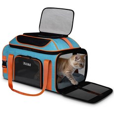 펫스케드 익스펜더블 얼리전트 캐리어 블루 소프트사이드 고양이용 대형 15파운드 미만 캐리어 승인 사우스웨스트 12파운드 항공 소형견 19X13X9인치, Blue