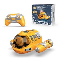 跨境2.4G遙控噴霧汽艇燈光雙螺旋槳兒童夏季水上電動玩具船, 1個, 3722-1A黃色遙控噴霧汽艇