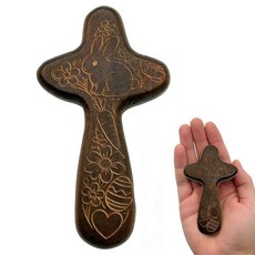 Goodangie00 나무 포켓 십자가 10.4cm(4.1인치) 수제 조각 토끼 십자가 기독교 기도 야자수 교회 종교 가정 부활절 날 선물 (다크 브라운) 255722