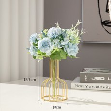 客廳假花仿真花塑料花擺件ins客廳酒櫃餐桌房間鬱金香插花裝飾品 ins日韓風 仿真花擺件 客廳香插花擺件qct6r0, 金色水培花瓶+藍色玫瑰, 1個