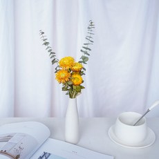 玫瑰幹花混搭花束 勿忘我diy客廳房間真花擺件 ins北歐風家居裝飾, 4枝黃雛菊花束+小白瓷瓶
