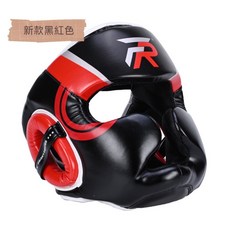 子甄彣璟 FRISKY 泰拳 跆拳道 全防護 頭盔 護頭套 空手道 拳擊頭套 散打 訓練帽 防具 護具 運動頭套, 1個, 新款紅黑色-M, 新款紅黑色