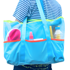 MASUN 특대형 메쉬 비치백 멀티포켓 35L 가족 물놀이가방 지퍼형