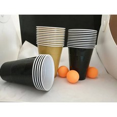 컵퐁 게임 세트 22개 16온스 플라스틱 파티컵 4개 핑퐁볼 포함 크리스마스 새해 선물 졸업 파티용 214445, Gold Black