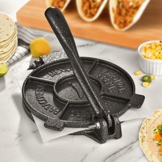 ARC 토르티야 프레스 8인치 주철 메이커에는 100개의 양피지 헤비 듀티 파타코네라 밀가루 프레스 로티 메이커 타코 블랙 그레이가 포함됩니다, 8-inches