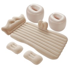 車載充氣床 汽車後排氣墊床 通用折疊睡覺旅行床墊, 車載充氣床-皇冠護頭擋-米色