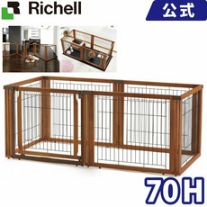 Richell 折疊3用木製功能性圍欄(附門) 寵物圍欄, 1個, 6面70H棕 ID59041, 棕