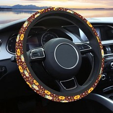여성용 남성용 자동차 스티어링 휠 커버 미끄럼 방지 통기성 귀여운 스티어링 휠 옐로우 데이지 스티어링 휠 프로텍터 자동차 액세서리 범용 35.6cm(14인치) 02/2-