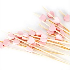 100개입 대나무 컬러 과일꽂이 꼬지 ( 햄버거 샌드위치 고정 도시락 칵테일픽 디저트포크 생일파티 ), 15. 핑크하트, 1개