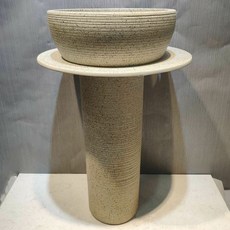 復古立柱式洗手盆 圓形洗手台 高溫陶瓷, 白砂巖刻軌跡三件套無任何配件