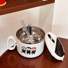 【 臺灣出貨 】排球三小隻304不鏽鋼可瀝水泡麪碗帶蓋手柄學生宿舍飯碗筷餐具碗, 1個, 無蓋無圖 1000容量201普通內膽,泡麪碗