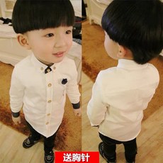 男童白色長袖襯衫，中小童正式場合必備，送胸花，畢業禮服西裝襯衫，兒童喜宴宴會鋼琴演出服裝