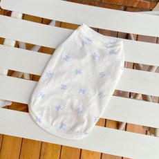 멍케어 강아지 잠옷 순면 티셔츠 실내복 애견의류, 1개, 화이트리본